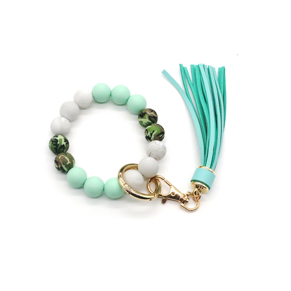 Wholesale Tassel Silicone Bead Bracelet Keychain